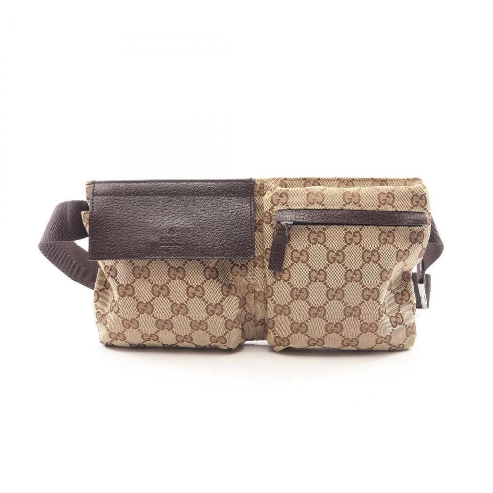 Gucci GG Canvas Waist Bag, Body Handbag, Leather, Men's & Women's, Beige Brow...